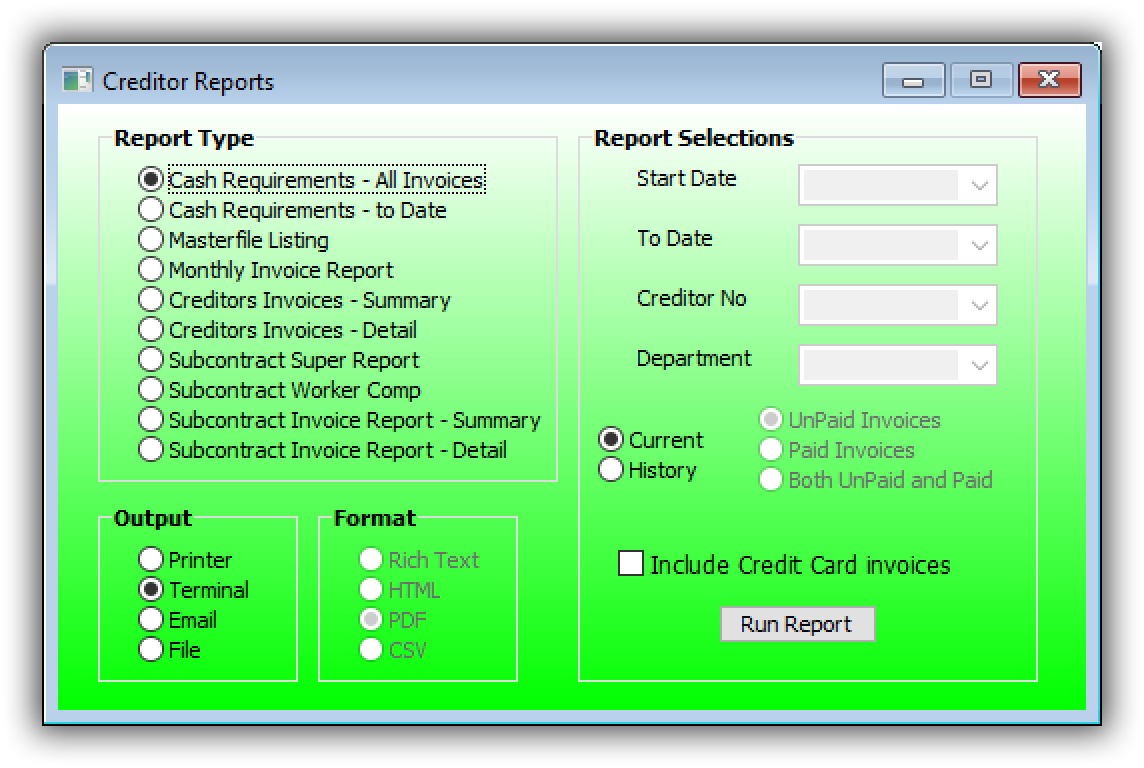 General Creditor Reports